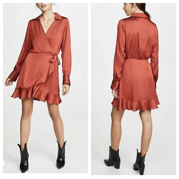 Paige parisa rust color red embroidered satin wrap dress 22260 - Picture 1 of 13